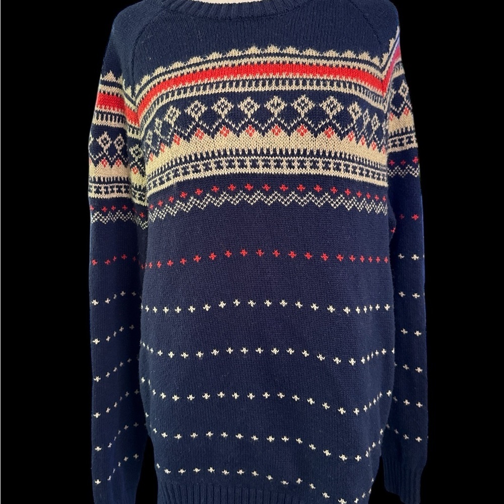 St. John's Bay Crewneck Sweater in Blue and Red with Nordic Design